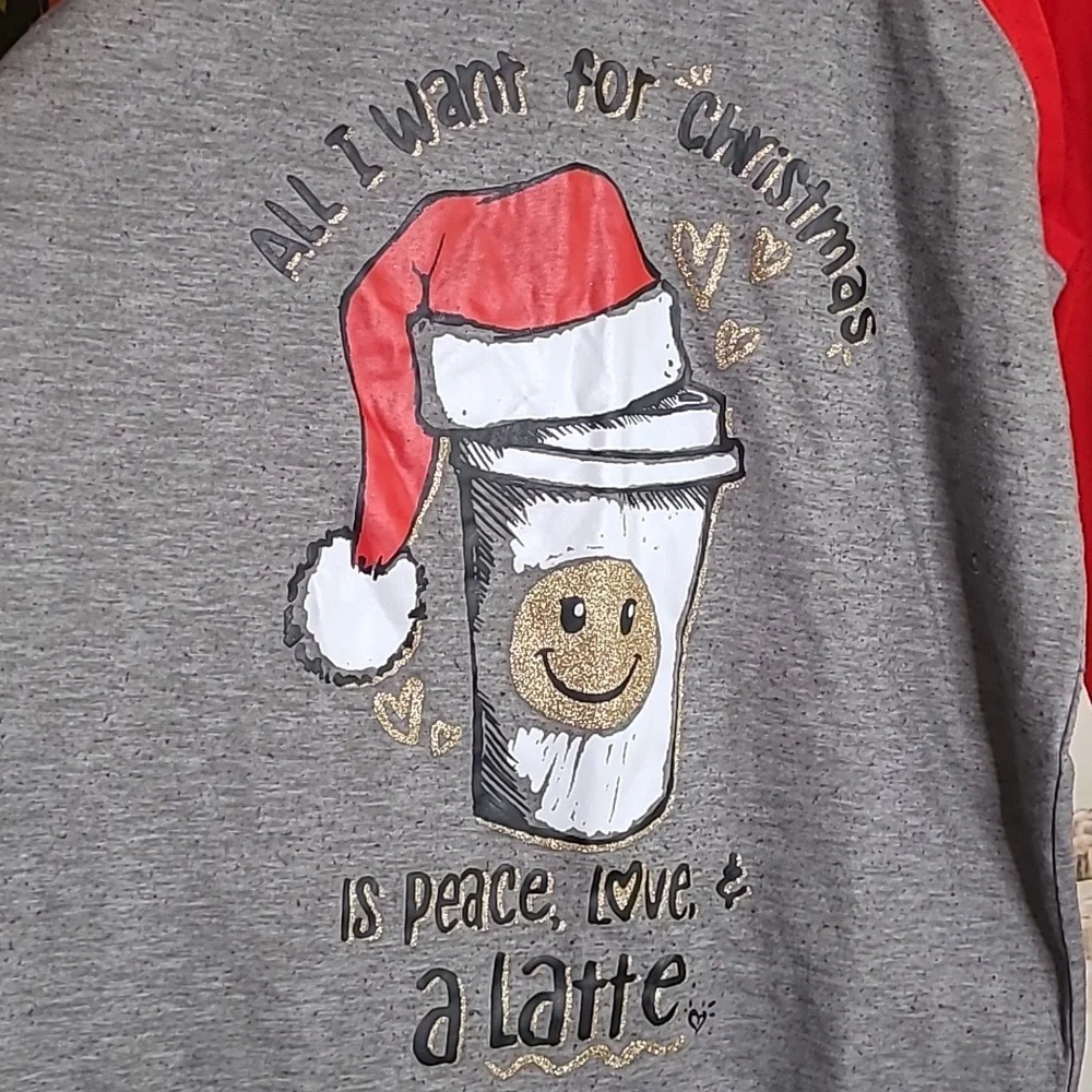 Justice Girls 16 18 Peace Love Latte Red and Gray Christmas Nightgown Pajamas